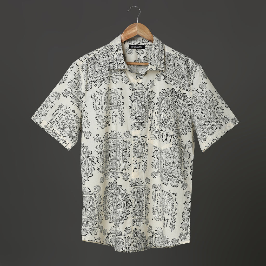 Boho Mandala Block Print Ethnic Casual Men Shirt with Short Sleeves made with Premium Soft Cotton