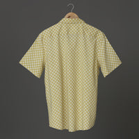 Mustard Hand Block Printed Cotton Short Sleeve Shirt for Men