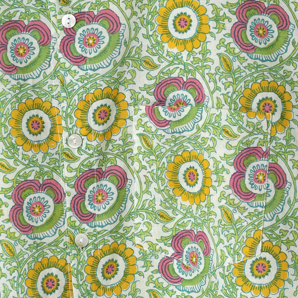 Hand Block Printed Cotton Shirt – Floral Mughal Motif | The Royal Threads