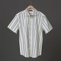 Boys White Casual Block Print Cotton Short Sleeve Shirt with Black Geometric Triangle Design