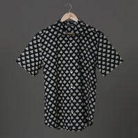 Hand Block Printed Black & White Leaf Cotton Shirt for Men| Handcrafted Casual and Vacation Wear Summer Shirt