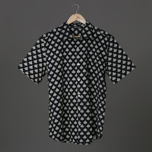 Designer Black Shirt with White Leaf Block Print Ideal for Every Occassion