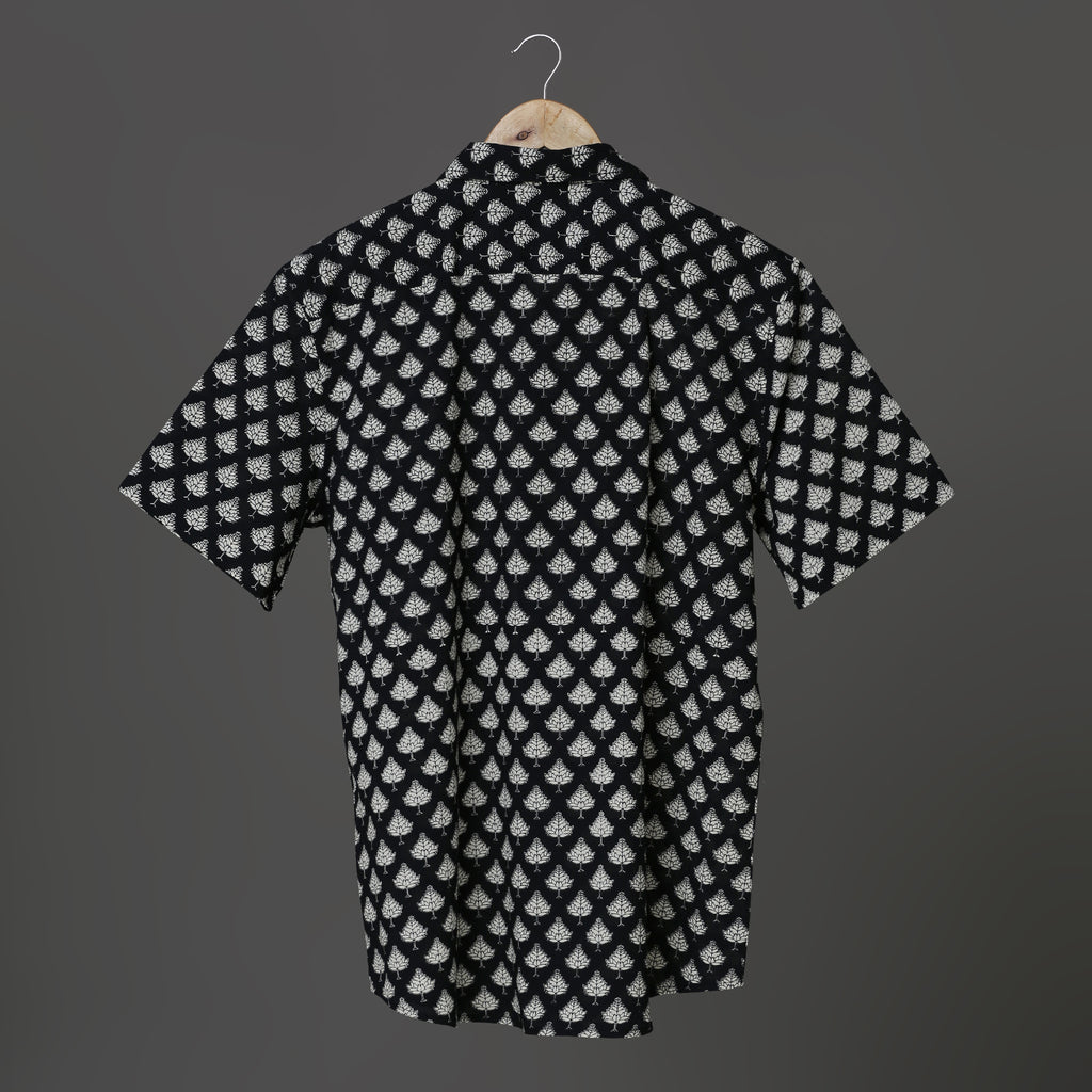 Designer Black Shirt with White Leaf Block Print Ideal for Every Occassion