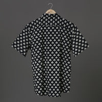 Hand Block Printed Black & White Leaf Cotton Shirt for Men| Handcrafted Casual and Vacation Wear Summer Shirt