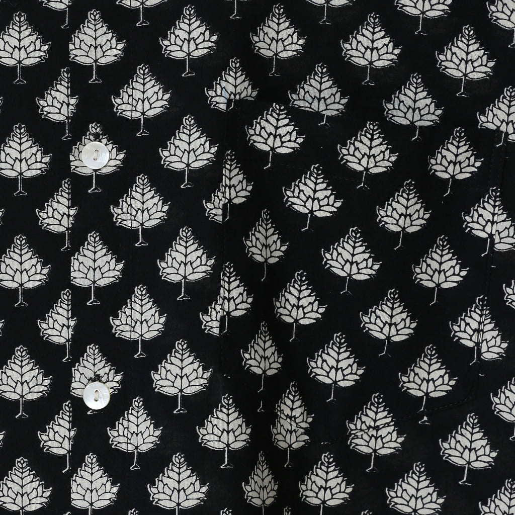 Designer Black Shirt with White Leaf Block Print Ideal for Every Occassion