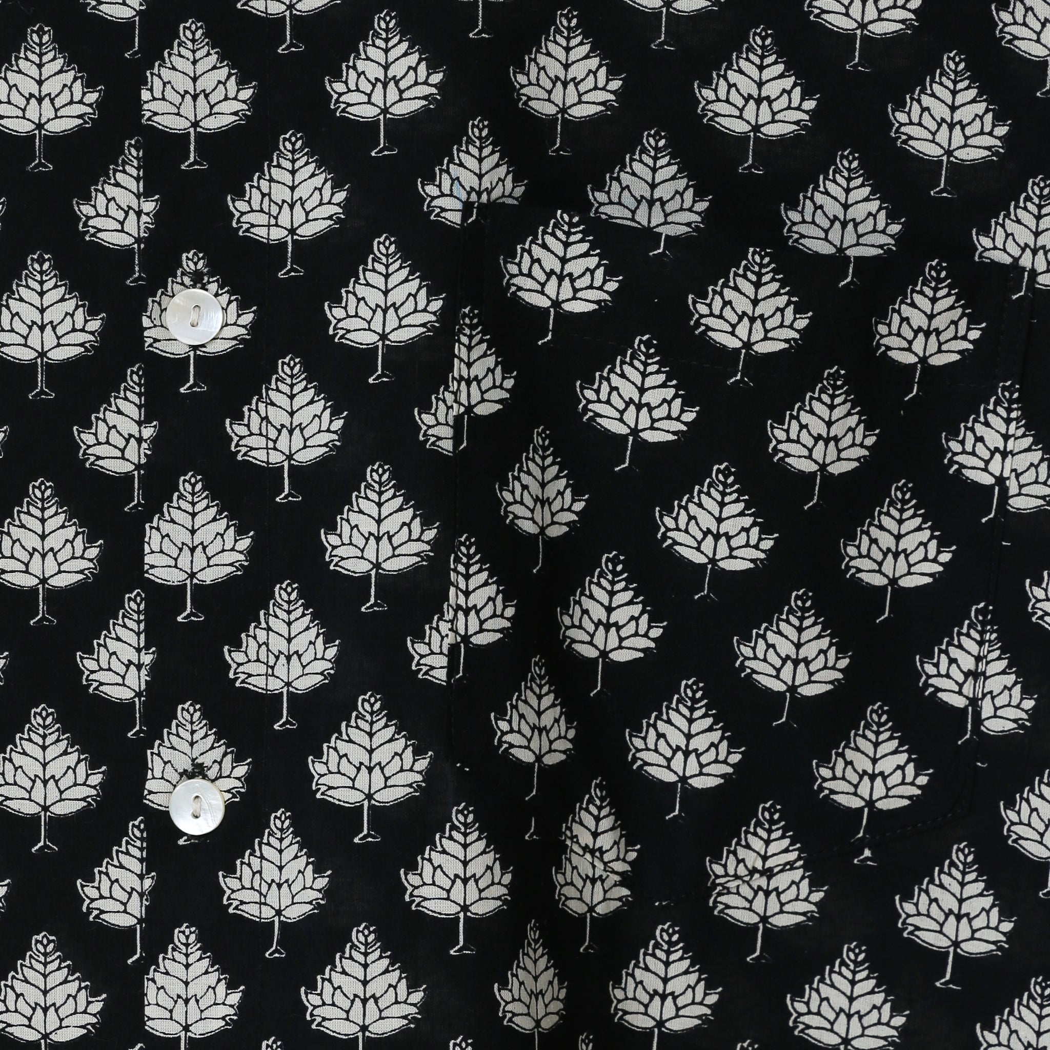 Designer Black Shirt with White Leaf Block Print Ideal for Every Occassion