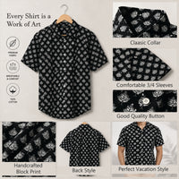 Hand Block Printed Black & White Leaf Cotton Shirt for Men| Handcrafted Casual and Vacation Wear Summer Shirt