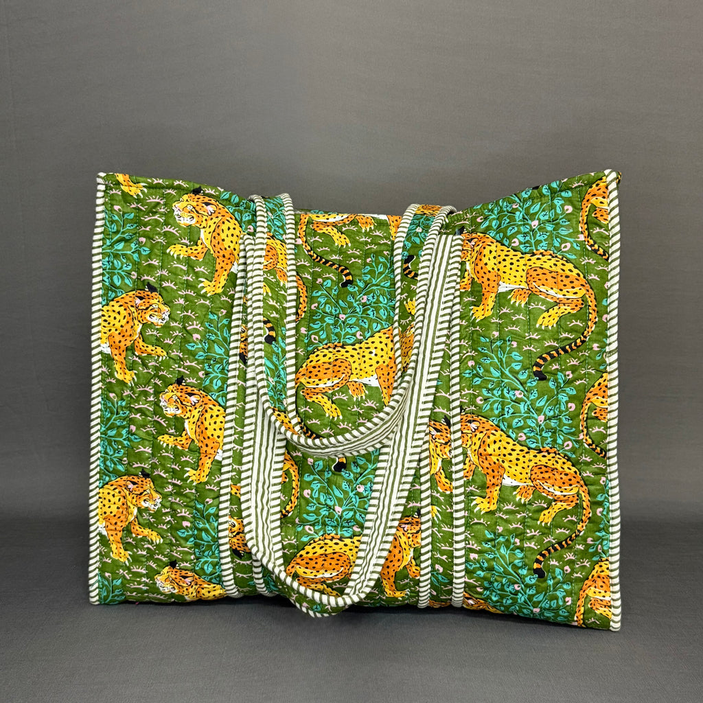 Designer Green Tiger Motif Reversible Cotton Tote Bag