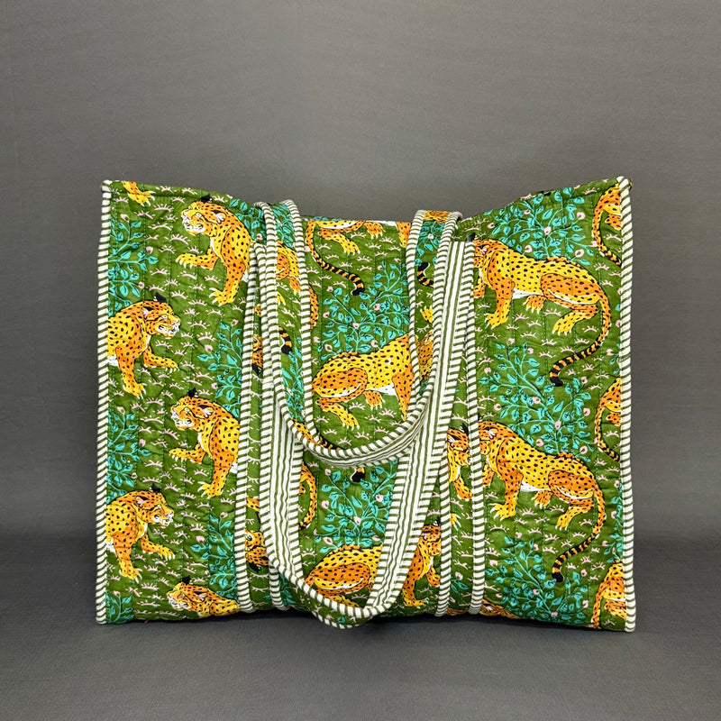 Designer Green Tiger Motif Reversible Cotton Tote Bag