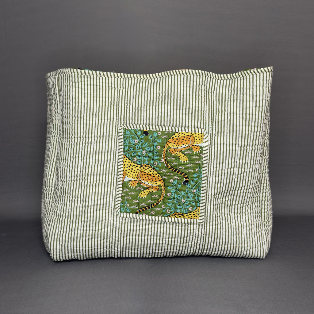 Designer Green Tiger Motif Reversible Cotton Tote Bag