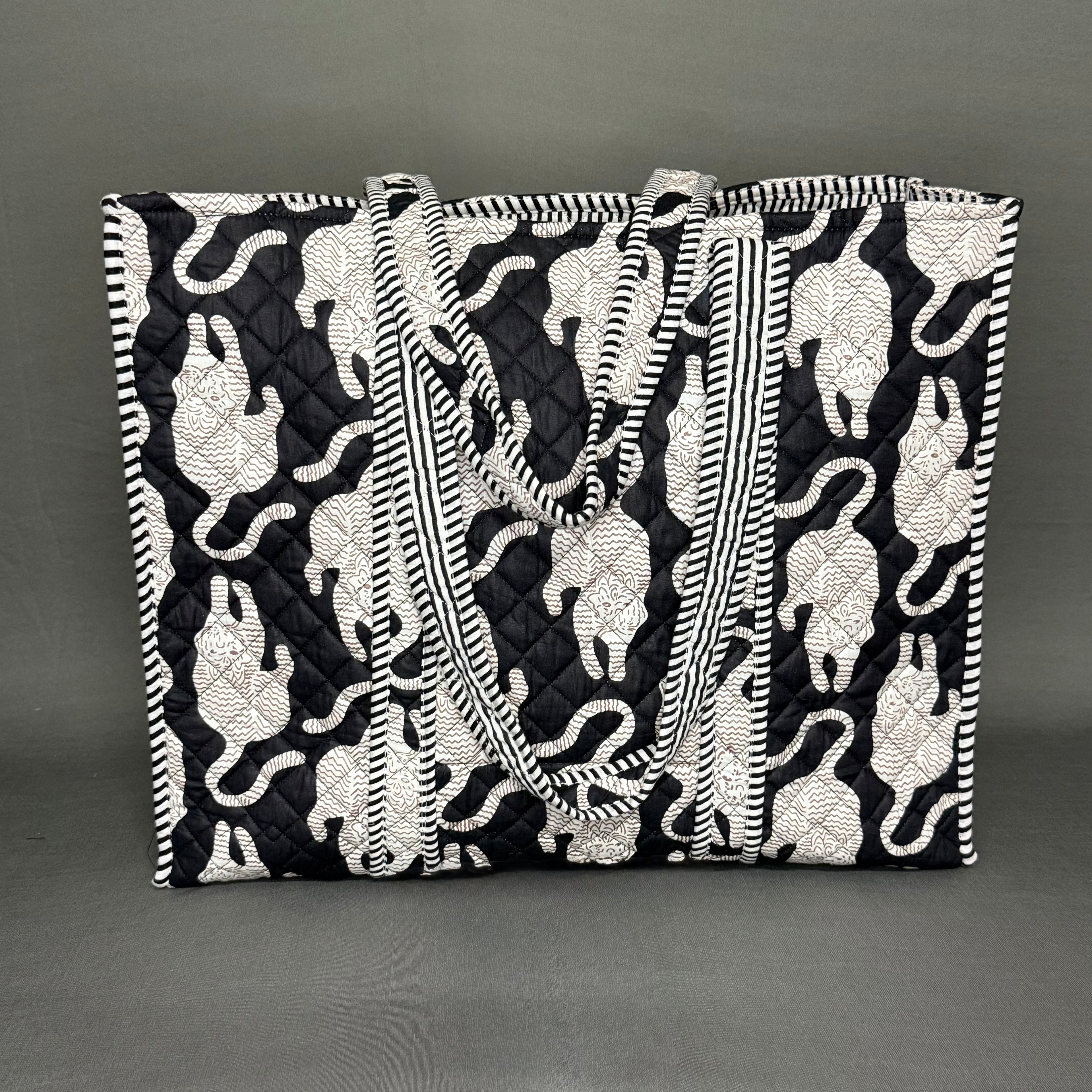 Black & White Chinese Tiger Theme Quilted Tote Bag