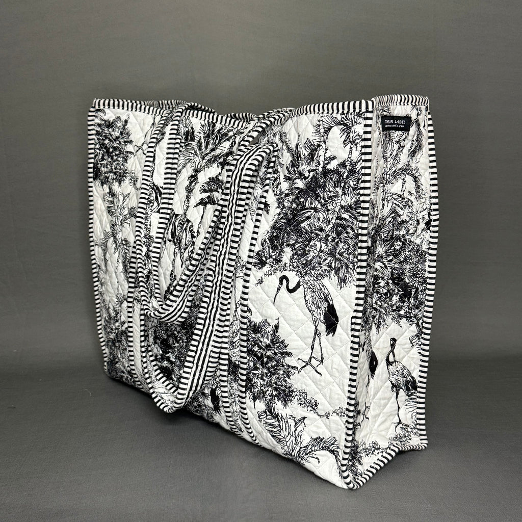 Black & White Jungle Print Designer Cotton Quilted Tote Bag