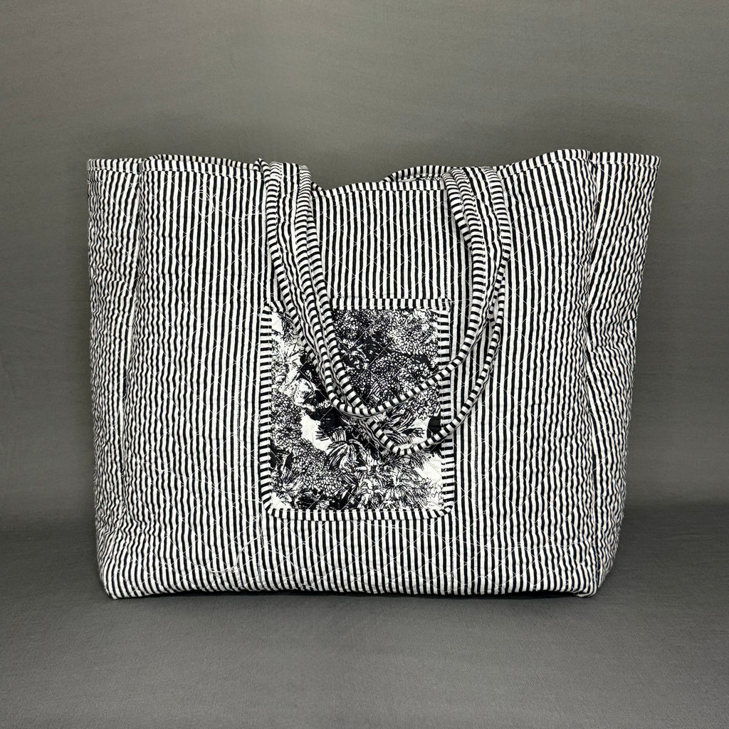 Black & White Jungle Print Designer Cotton Quilted Tote Bag