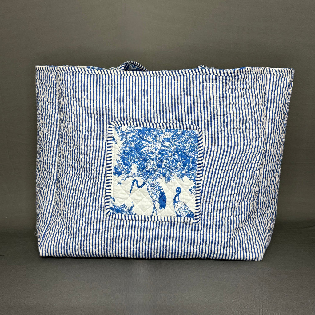 Blue White Jaipur Jungle Print Reversible Pure Cotton Tote Bag