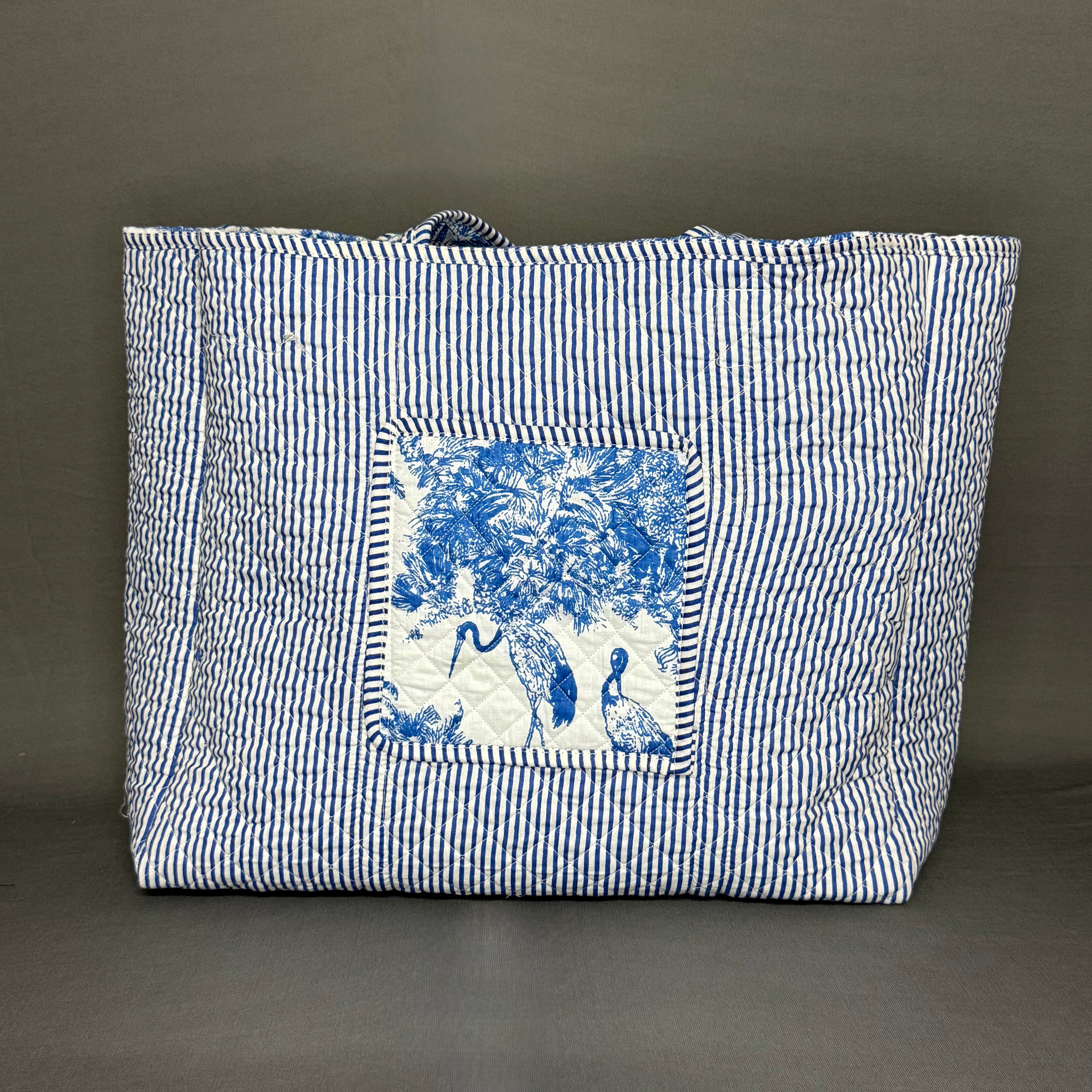 Blue White Jaipur Jungle Print Reversible Pure Cotton Tote Bag