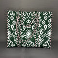 Zipper Dark Green Quilted Ikkat Print Spacious light weight Cotton Tote Bag