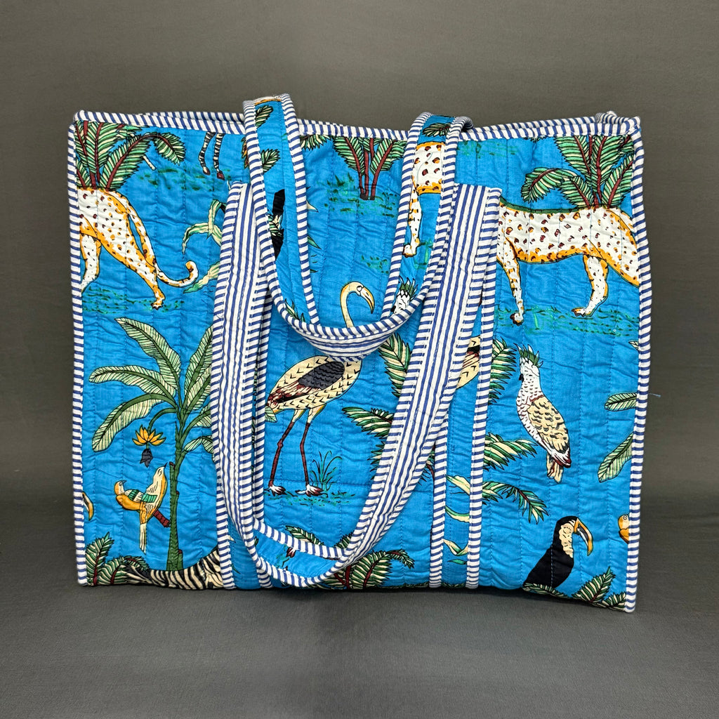 Blue Color Jungle print cotton quilted Tote Bag