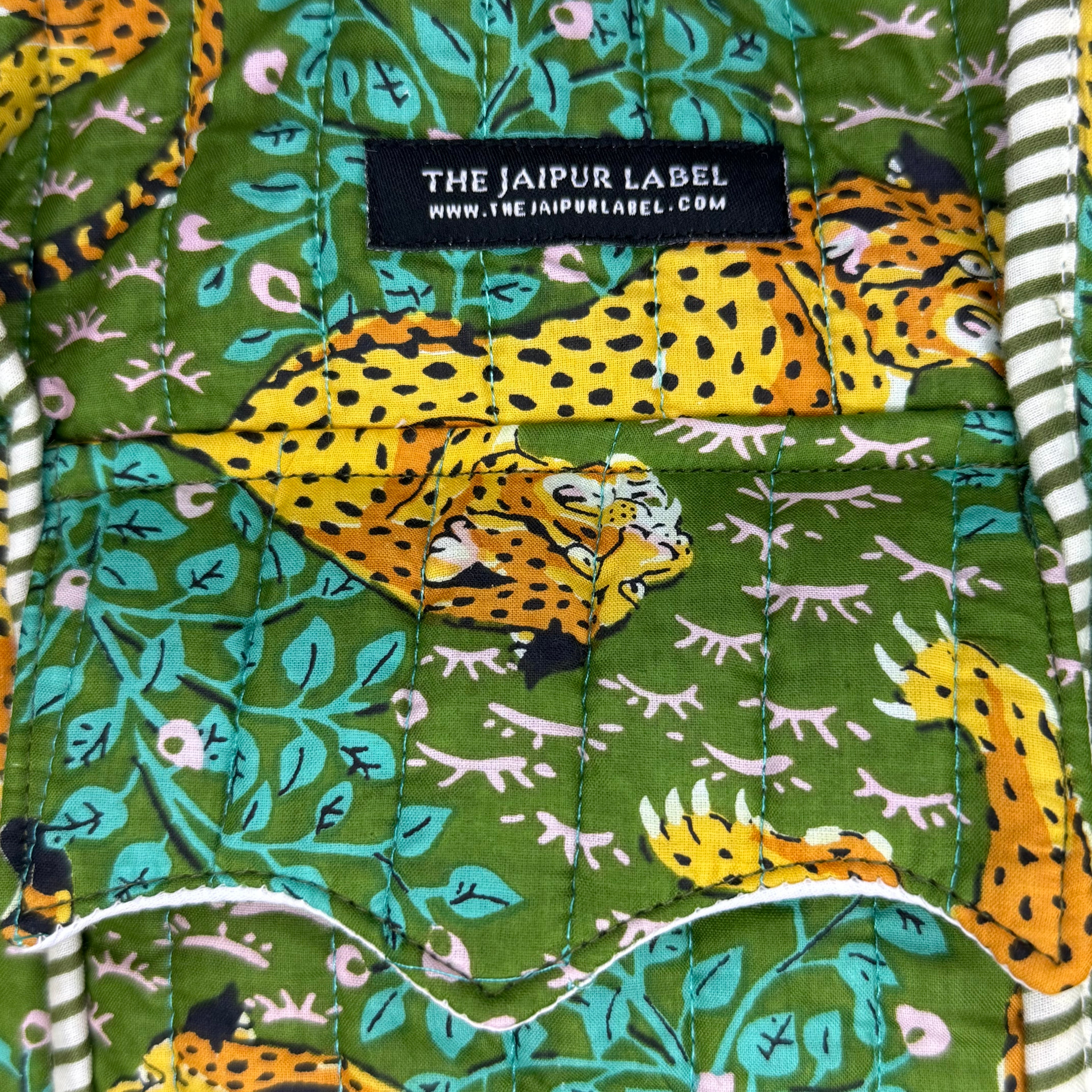 Hand Block Printed Jungle Duffle Bag – Green Cheetah Print Cotton Travel Bag