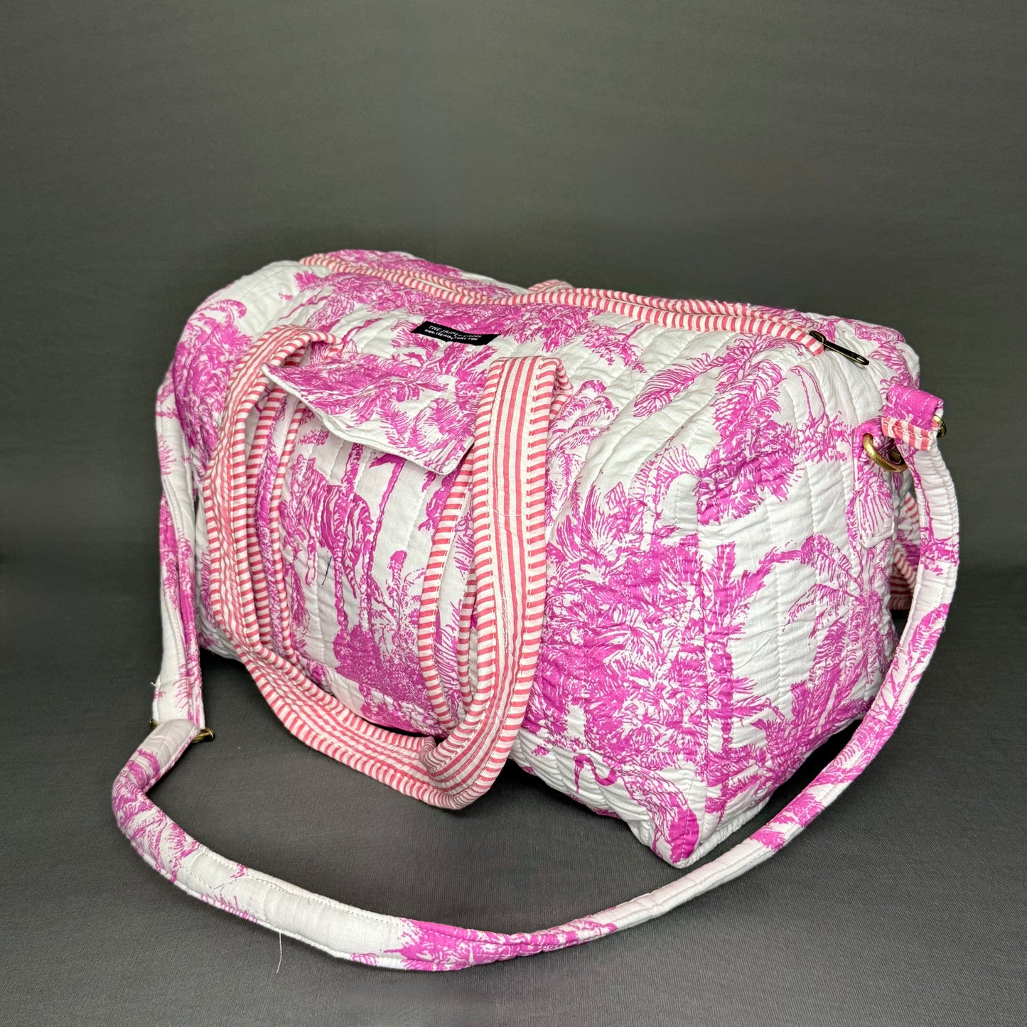 Jaipur Jungle print bright Pink color cotton quilted Duffle bag