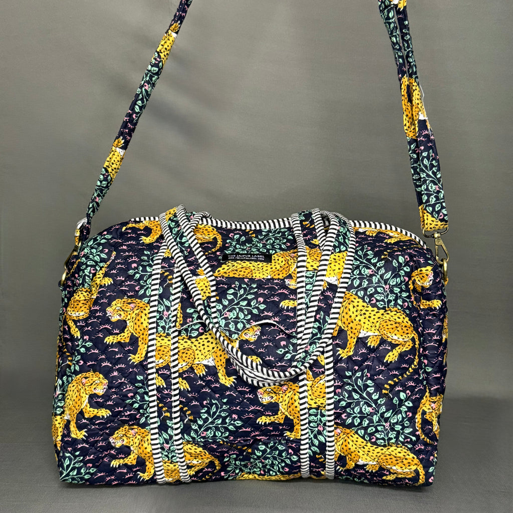 Wild Safari Hand Block Printed Purple Cotton Duffle Bag