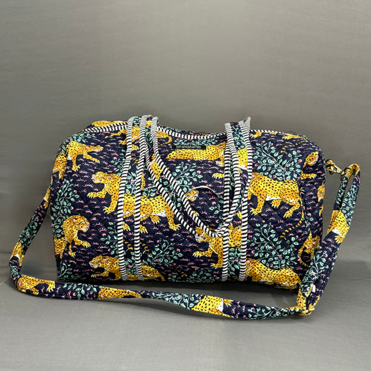 Wild Safari Hand Block Printed Purple Cotton Duffle Bag
