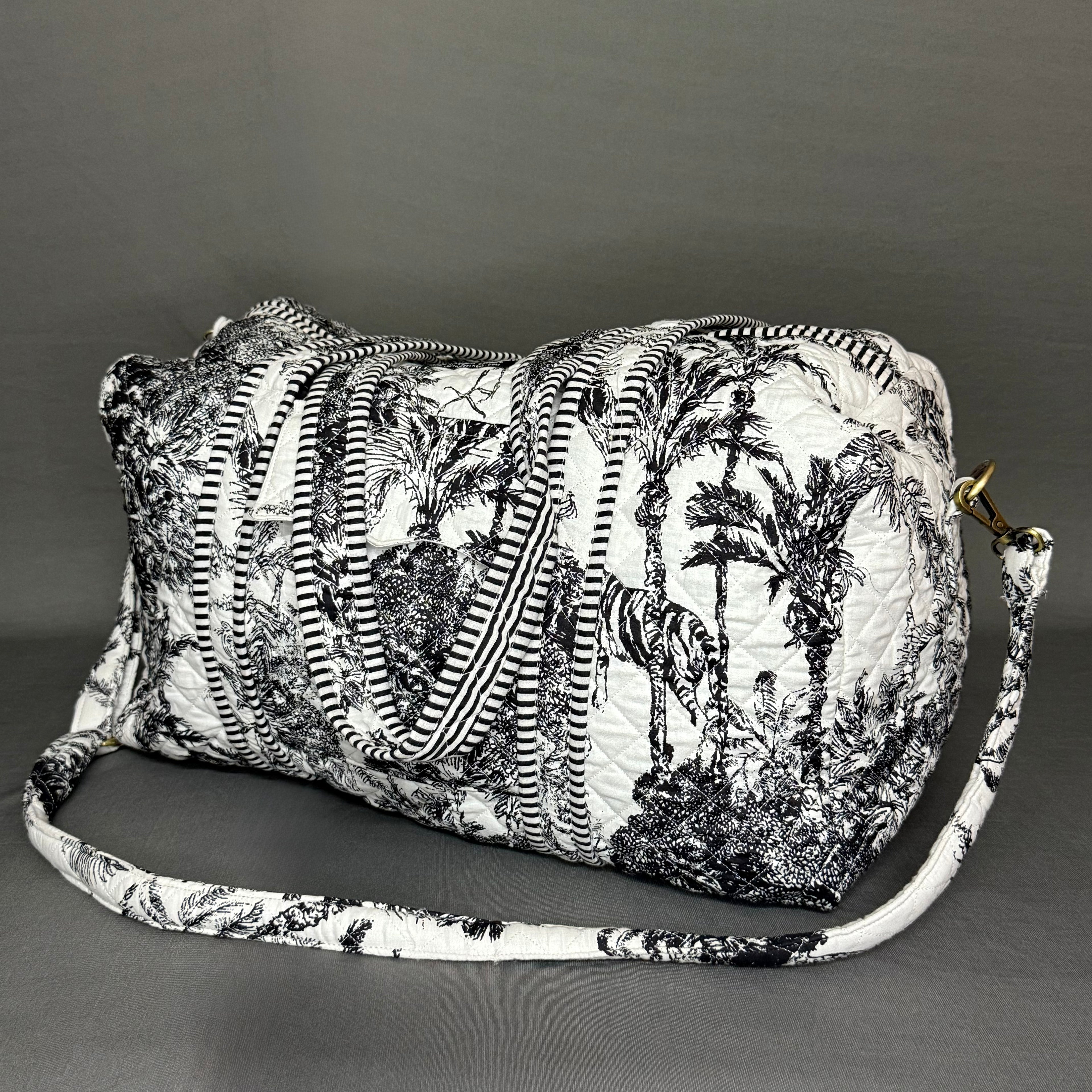 Black & White Jaipur Jungle Theme Quilted Block Print Duffle Bag