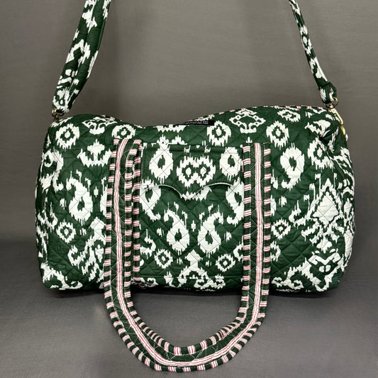 Green Ikkat Print Spacious light weight Pure Cotton Duffle Bag