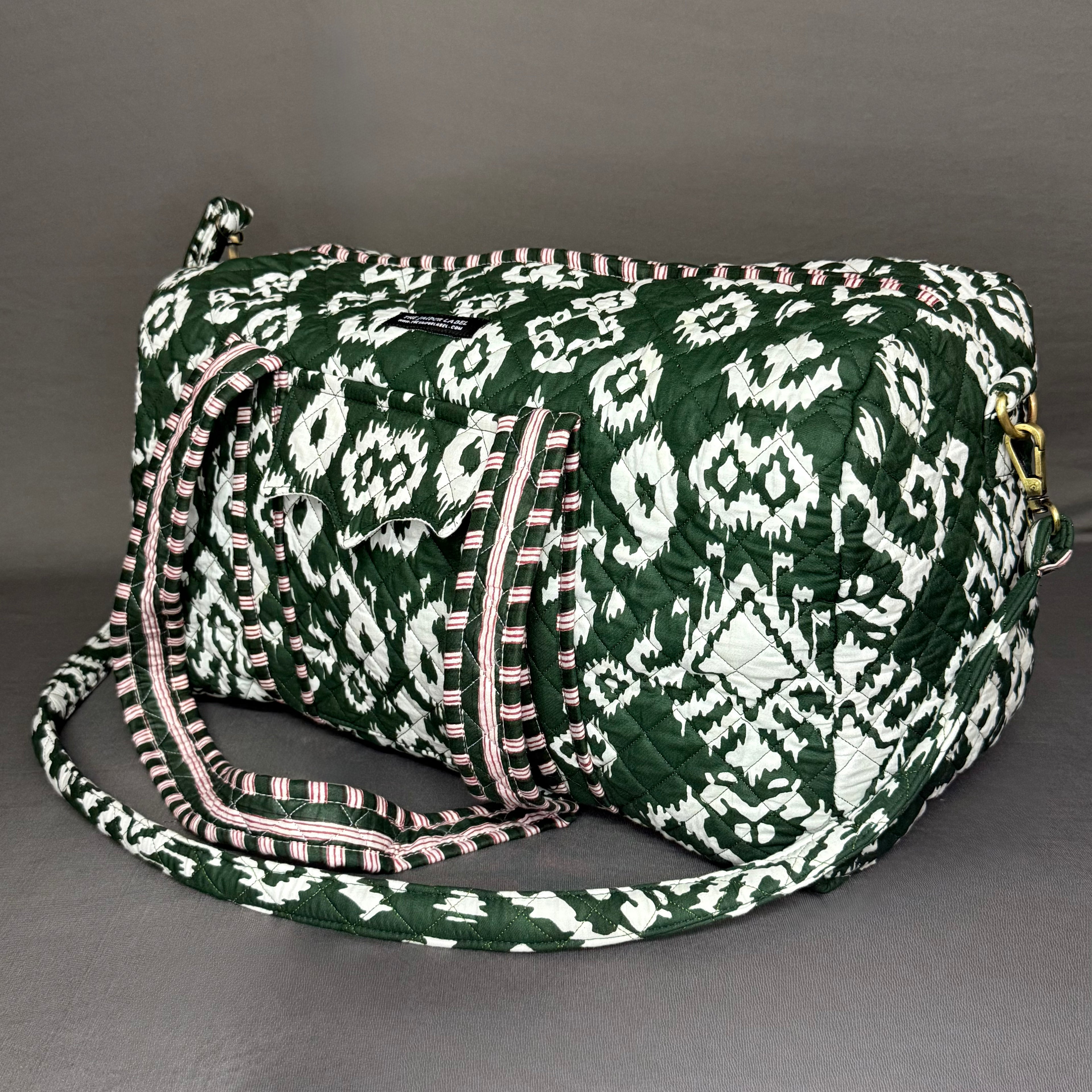 Green Ikkat Print Spacious light weight Pure Cotton Duffle Bag
