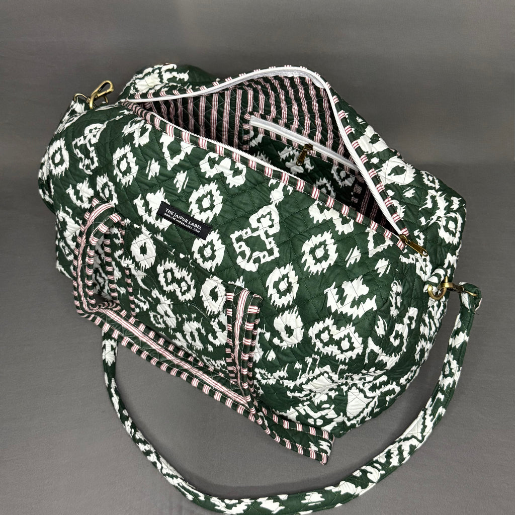 Green Ikkat Print Spacious light weight Pure Cotton Duffle Bag