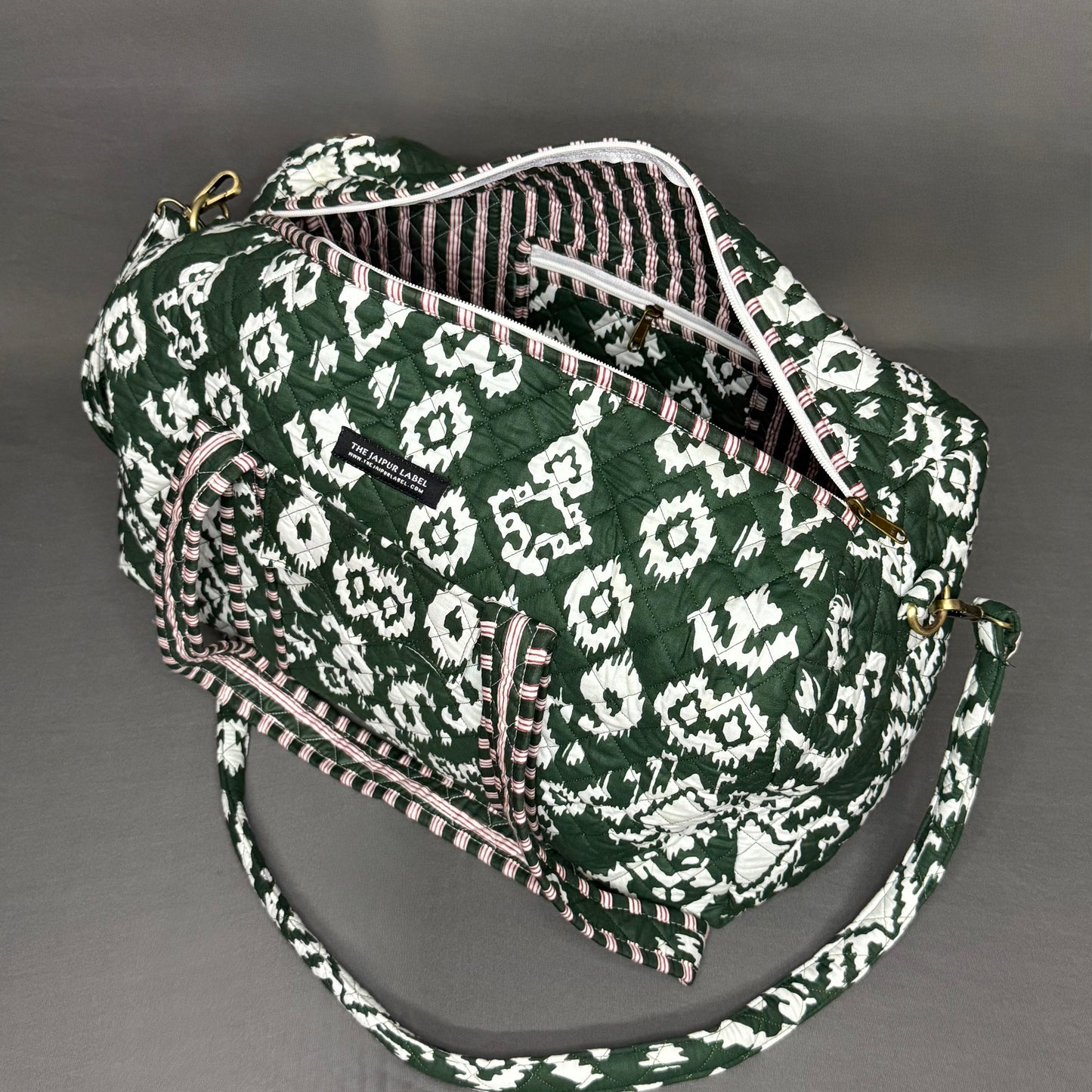 Green Ikkat Print Spacious light weight Pure Cotton Duffle Bag