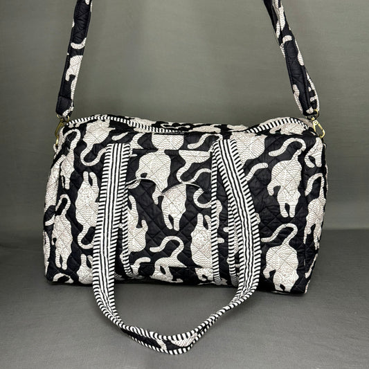Black Chinese Tiger Block Print Hand Made Duffle Bag Ideal for Short Travel