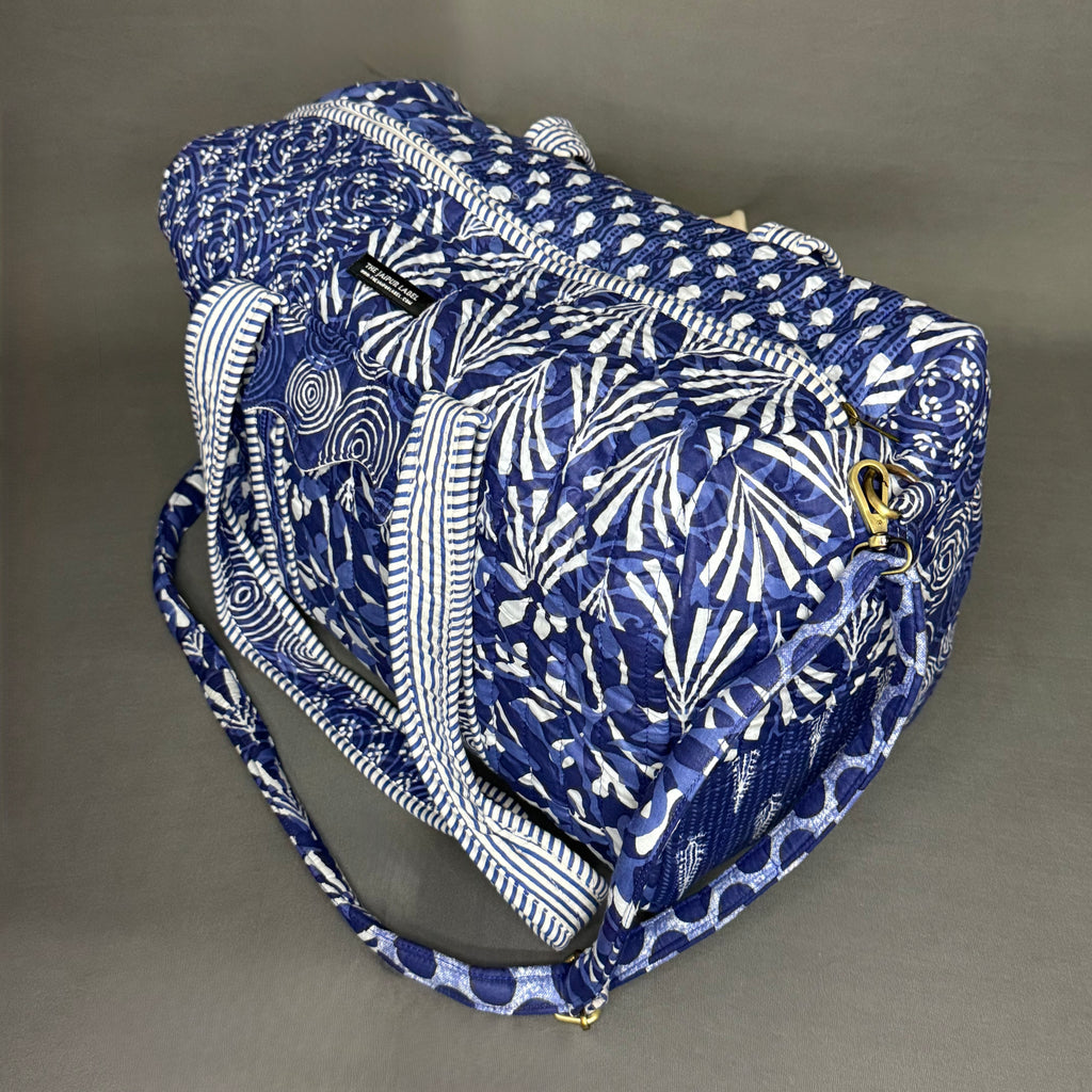 Indigo Blue Block Printed patch style Pure Cotton Duffle Bag