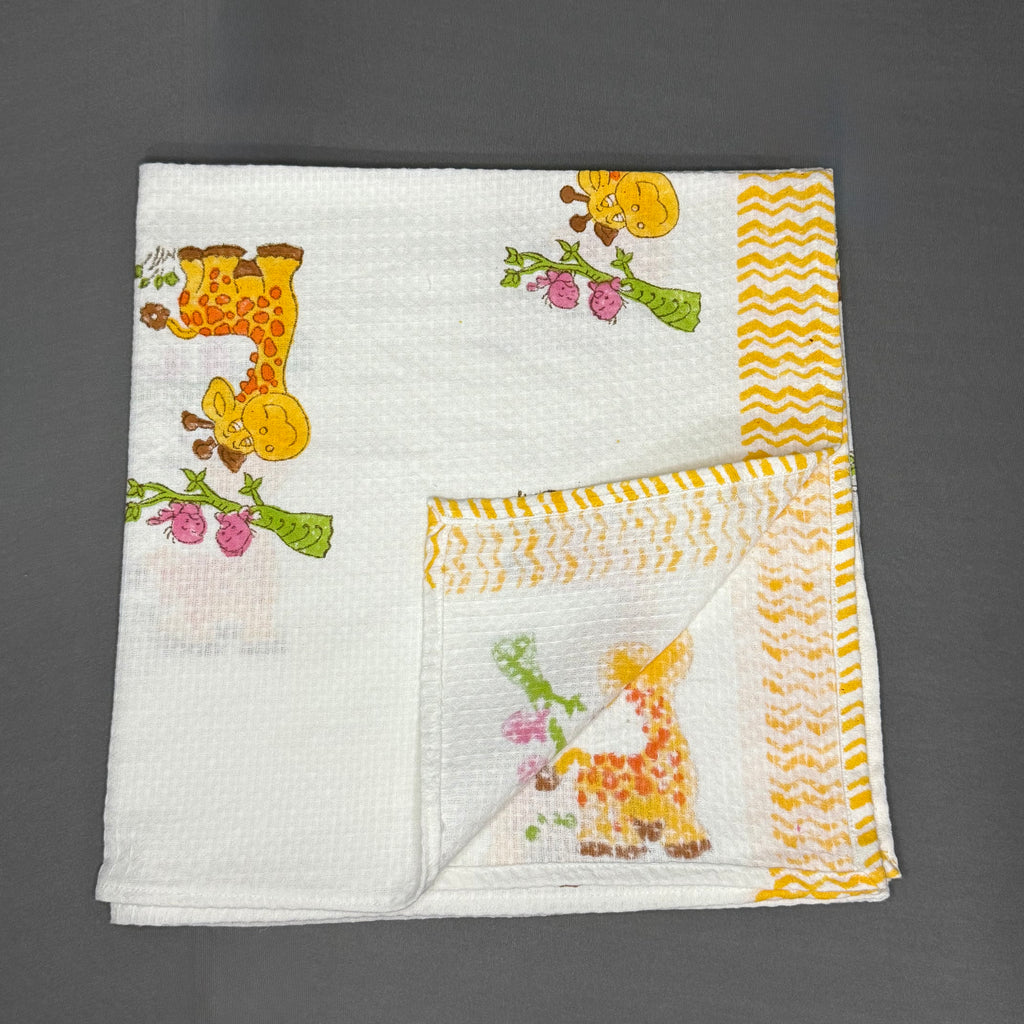 Giraffe & Chirpy Birds Kids Towel Set – Waffle Cotton | Handcrafted in Jaipur