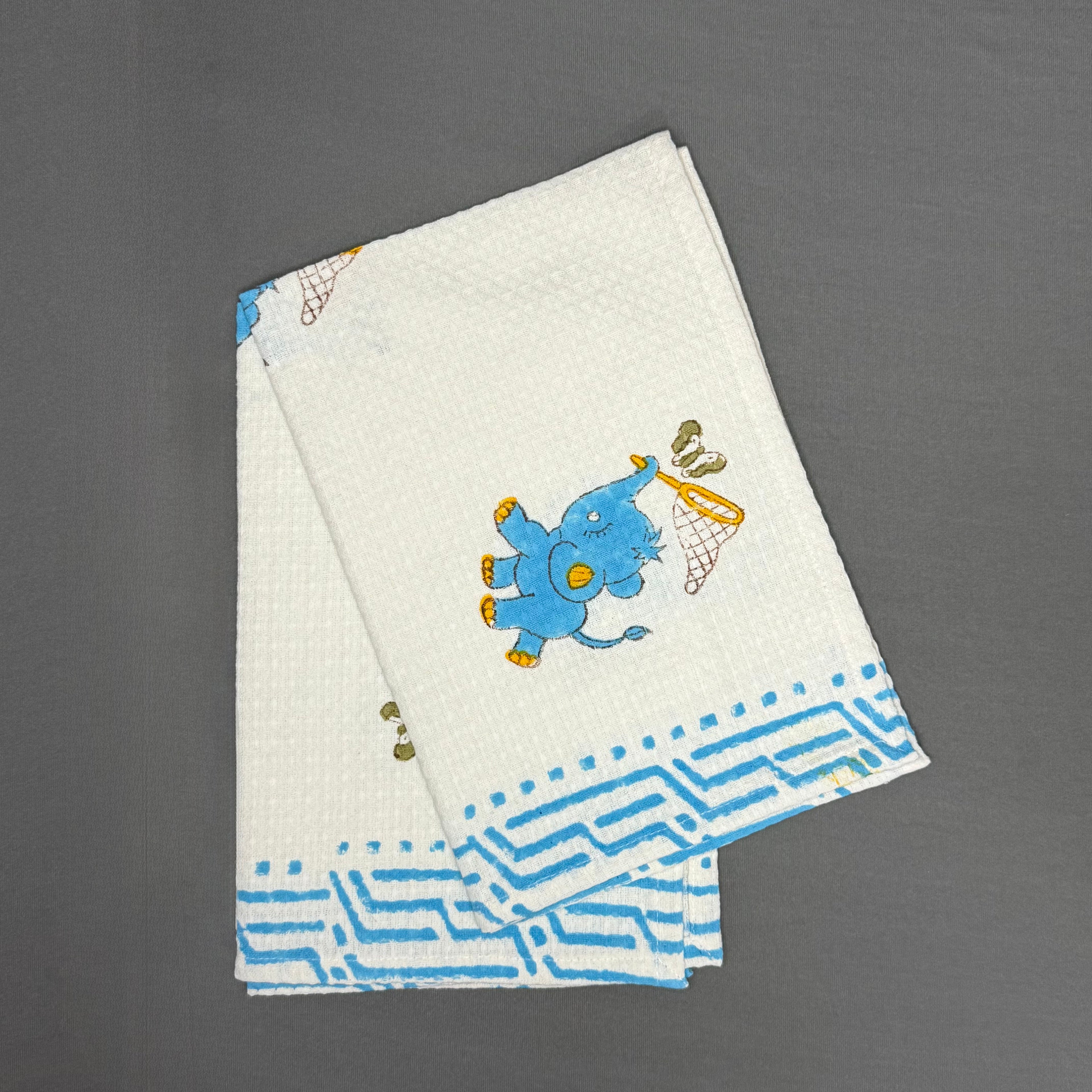Rainy Day Elephant Block Print Towel Set – Playful Cotton | Jaipur Van Phool Collection 2025