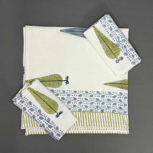 Elegant Peacock Garden Towel Set – Hand Block Printed Cotton | Jaipur Van Phool Collection 2025