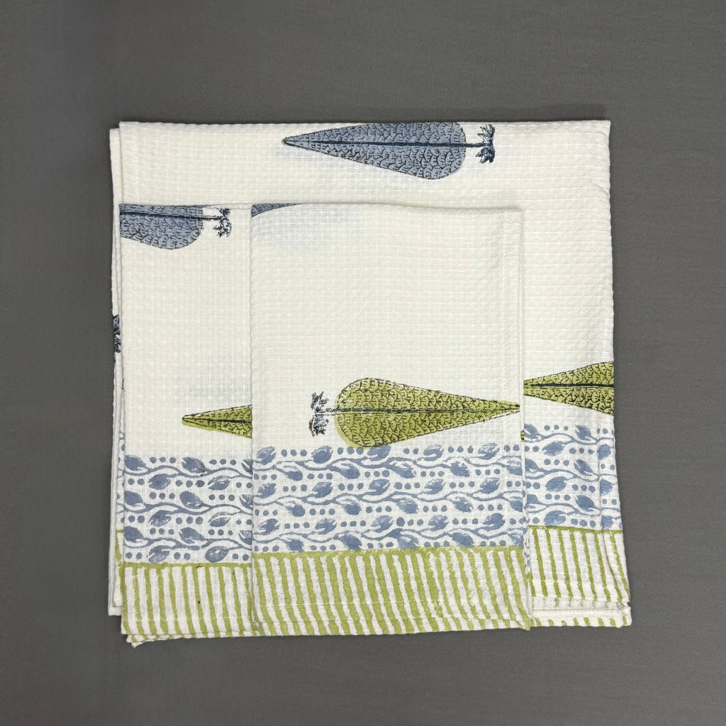 Elegant Peacock Garden Towel Set – Hand Block Printed Cotton | Jaipur Van Phool Collection 2025