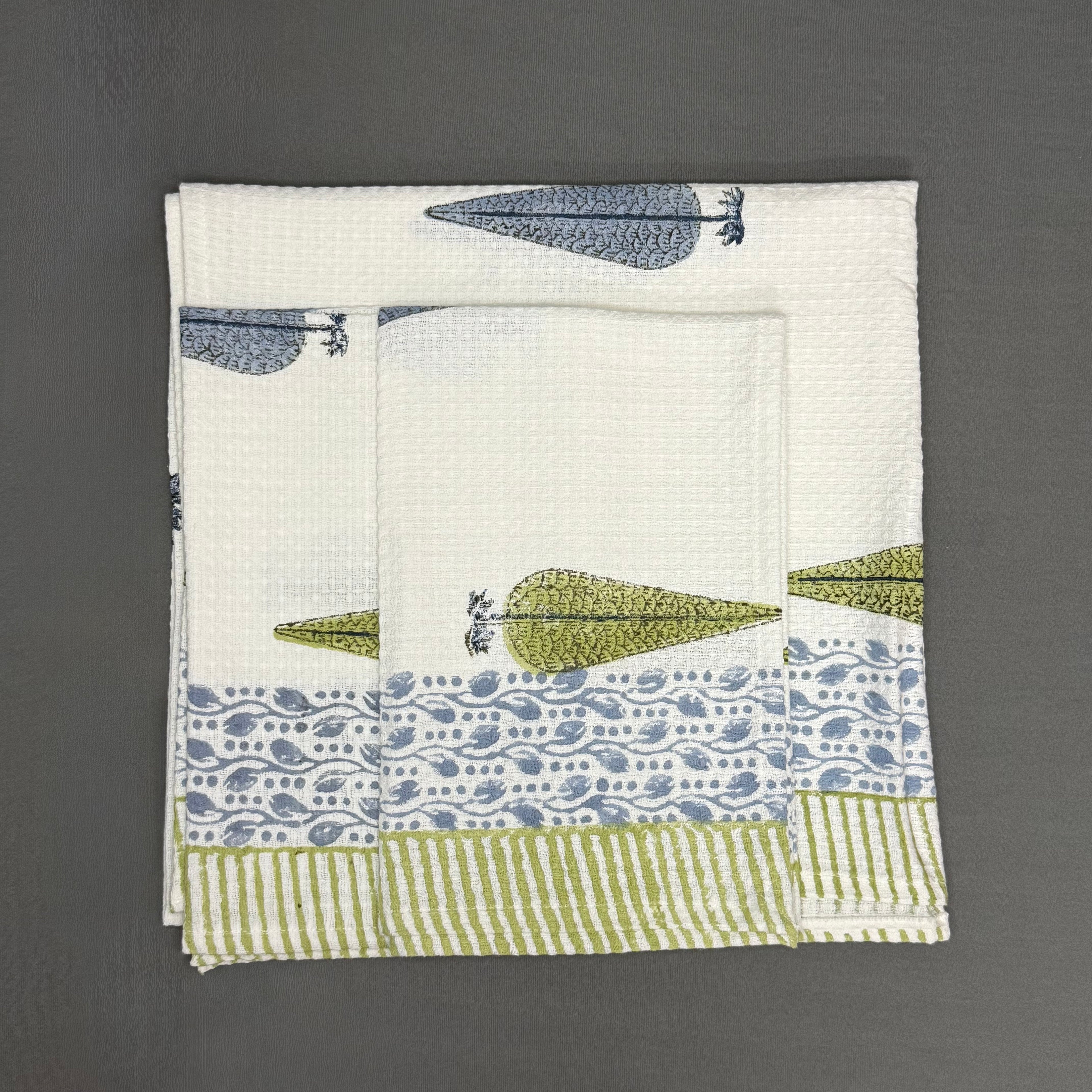 Elegant Peacock Garden Towel Set – Hand Block Printed Cotton | Jaipur Van Phool Collection 2025