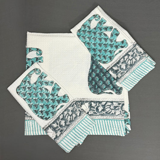 Royal Elephant Block Print Cotton Towel Set – Handcrafted Elegance | Jaipur Van Phool Collection 2025