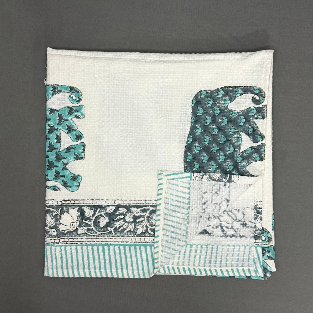 Royal Elephant Block Print Cotton Towel Set – Handcrafted Elegance | Jaipur Van Phool Collection 2025