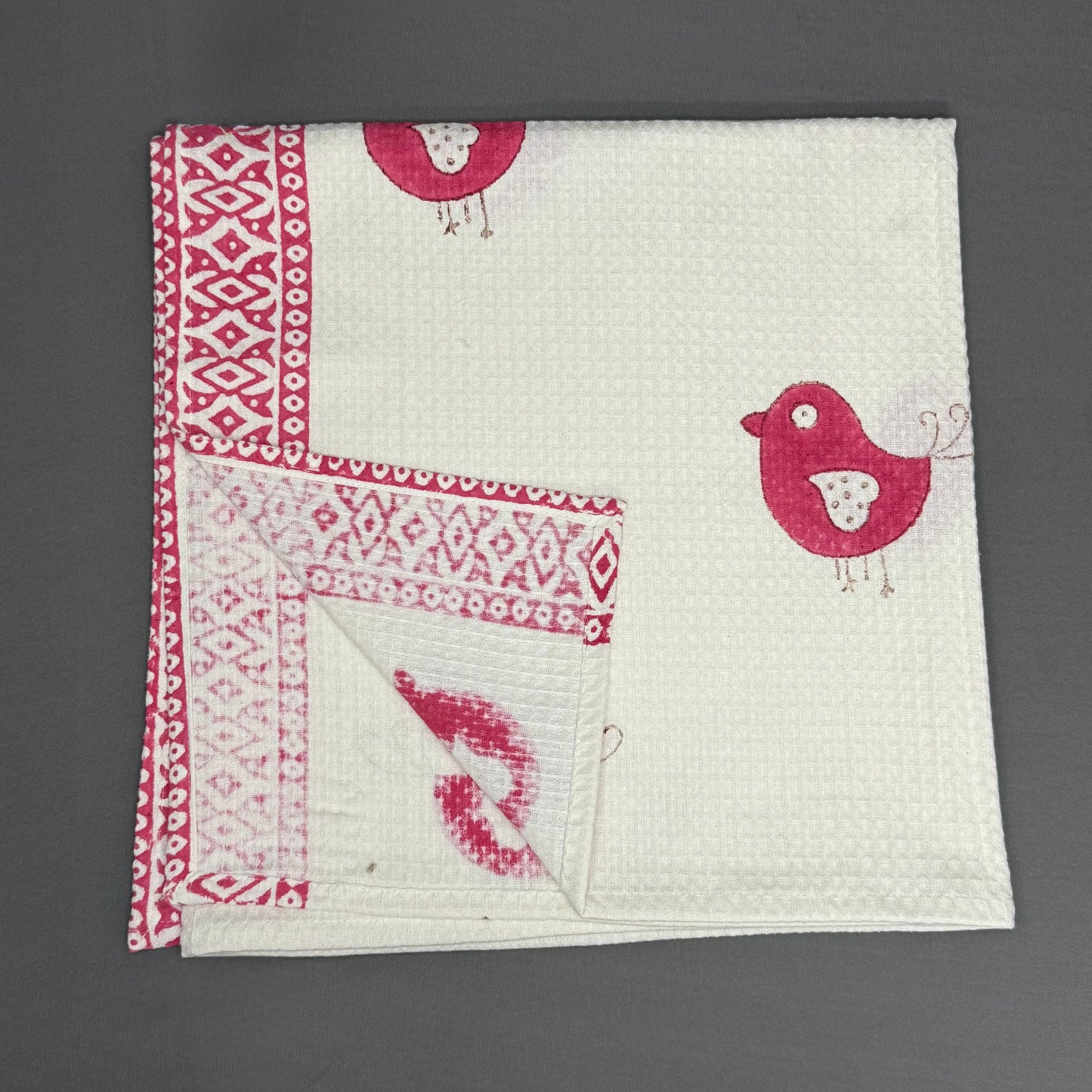 Gulmor Chirp Towel Set – Hand Block Bird Print | Jaipur Van Phool Collection 2025