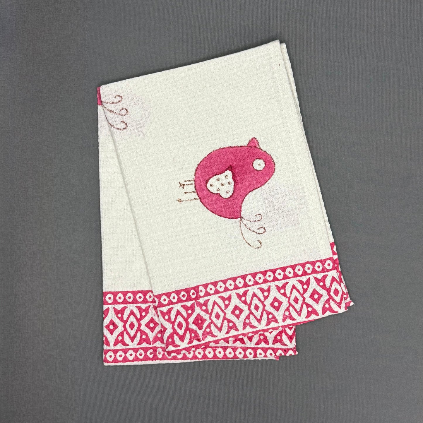 Gulmor Chirp Towel Set – Hand Block Bird Print | Jaipur Van Phool Collection 2025