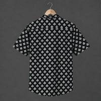 Hand Block Printed Black & White Leaf Cotton Shirt for Men| Handcrafted Casual and Vacation Wear Summer Shirt