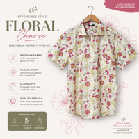 Hand Block Printed Cream & Pink Floral Cotton Shirt for Men | Handcrafted Casual and Vacation Wear Shirt