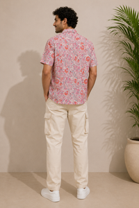 Hand Block Printed White Multi Floral Cotton Shirt for Men | Handcrafted Casual and Vacation Wear Summer Shirt