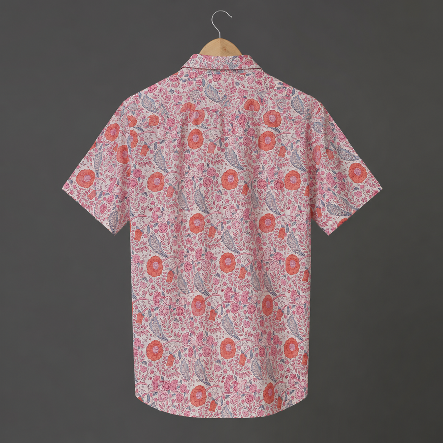 Hand Block Printed White Multi Floral Cotton Shirt for Men | Handcrafted Casual and Vacation Wear Summer Shirt