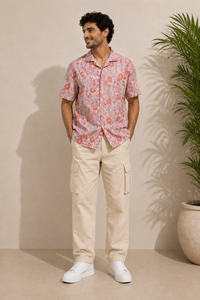 Hand Block Printed White Multi Floral Cotton Shirt for Men | Handcrafted Casual and Vacation Wear Summer Shirt