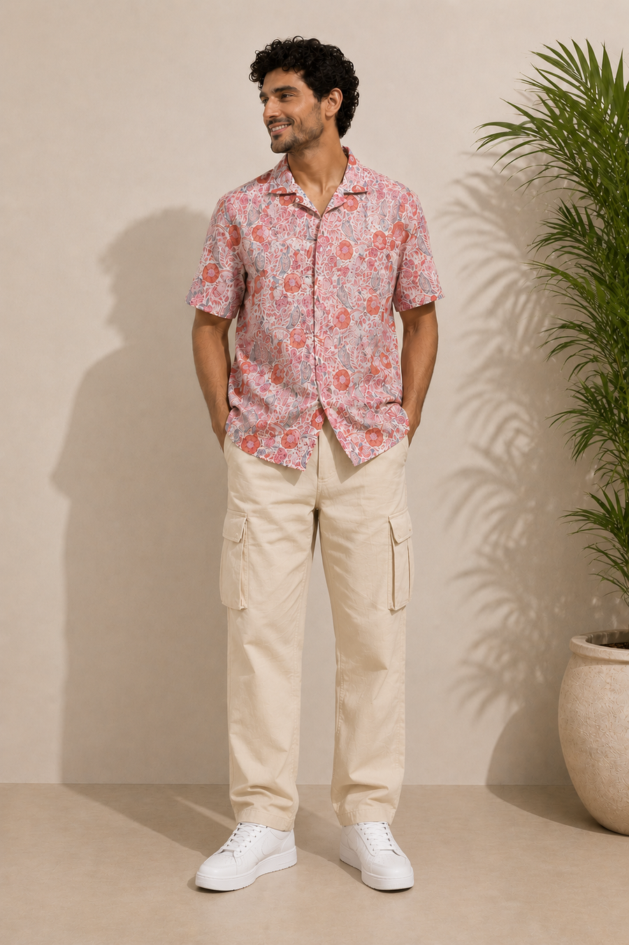 Hand Block Printed White Multi Floral Cotton Shirt for Men | Handcrafted Casual and Vacation Wear Summer Shirt