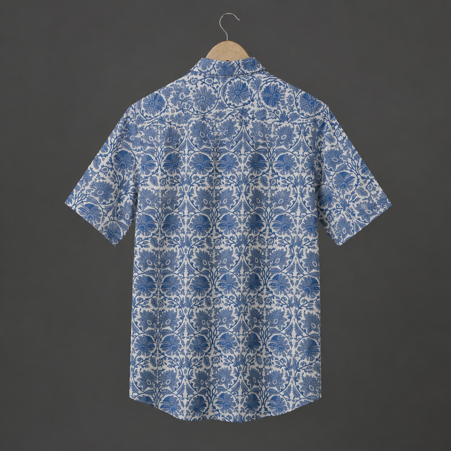 Hand Block Printed Blue & White Block Printed Cotton Shirt Cotton Block Print Shirt | Casual and Vacation Wear Shirt