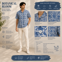 Hand Block Printed Blue & White Block Printed Cotton Shirt Cotton Block Print Shirt | Casual and Vacation Wear Shirt